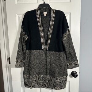 Chico's button front cardigan, boucle paisley trim, sz. 2 (L), eclectic grandpa